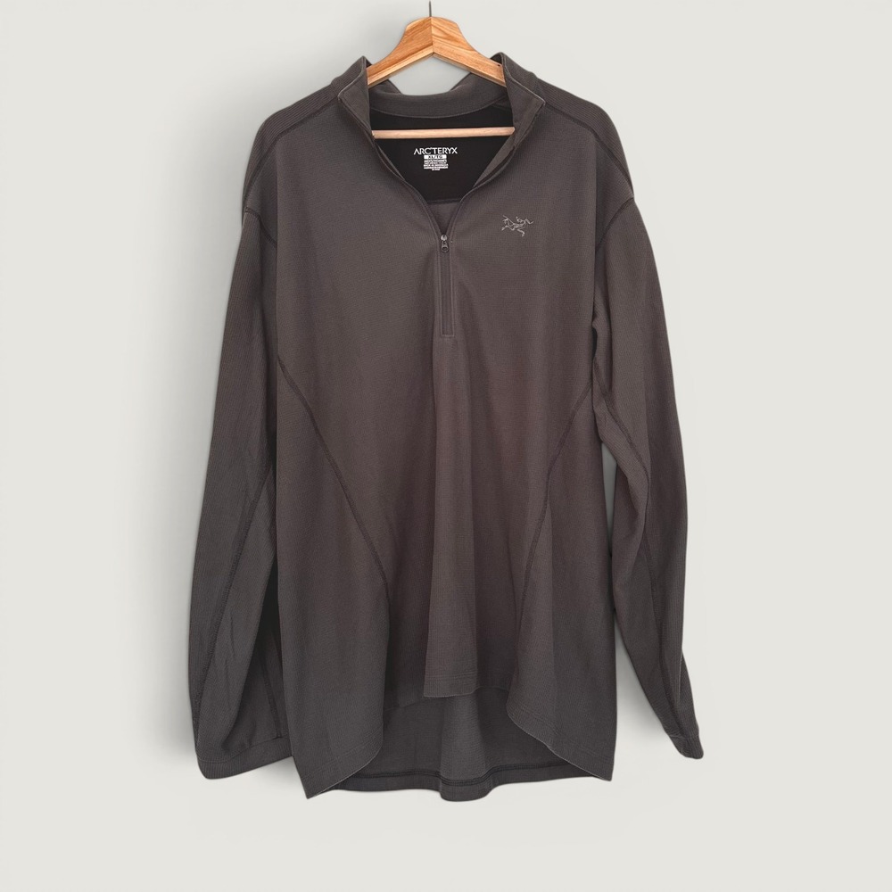 Arcteryx Rho AR Zip Neck Pullover Mens XL Charcoal Grey Grid Fleece Base Layer